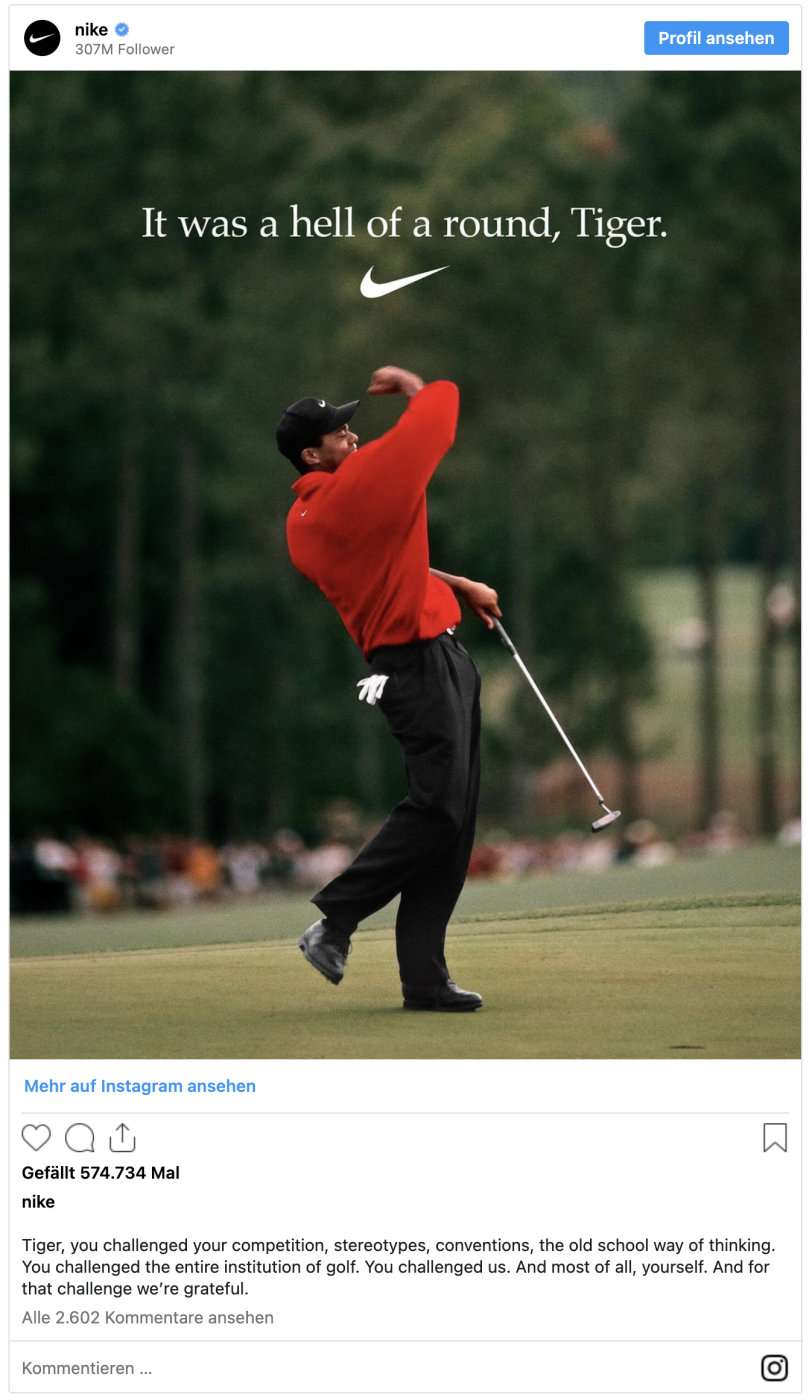 Tiger Woods und Nike bei Instagram